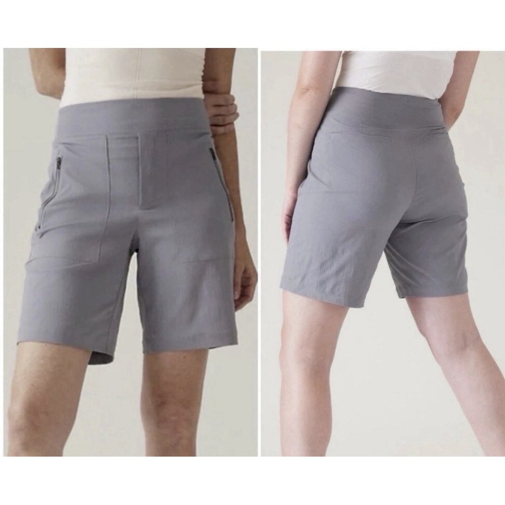 Athleta Trekkie North Bermuda Shorts Size 8 Gray Hiking Travel Zip Pockets